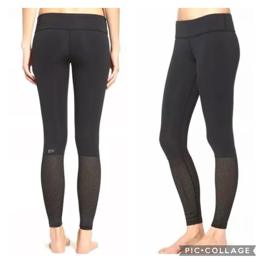 Splits59 Black Hurdle Perforated Mesh Calf Performance Leggings Mid Rise